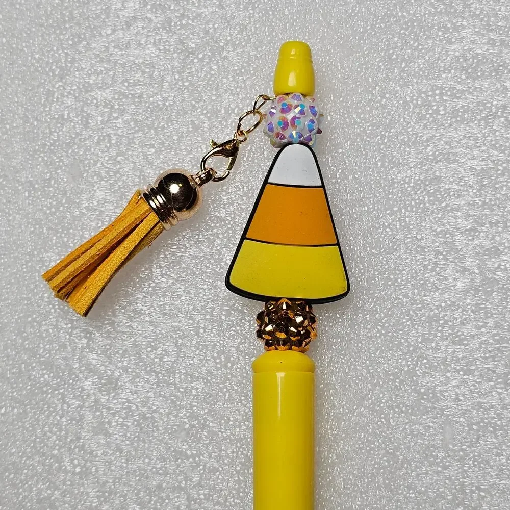 8 Halloween Beaded Ink Pens With Tassel Charm Silicone Beads Refills Included